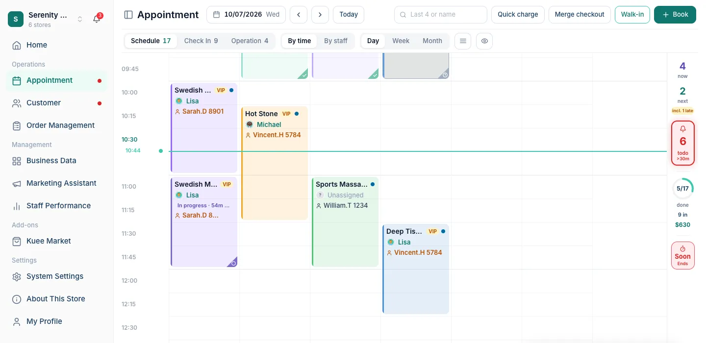 The appointment calendar with the larger side menu and the new calendar cards